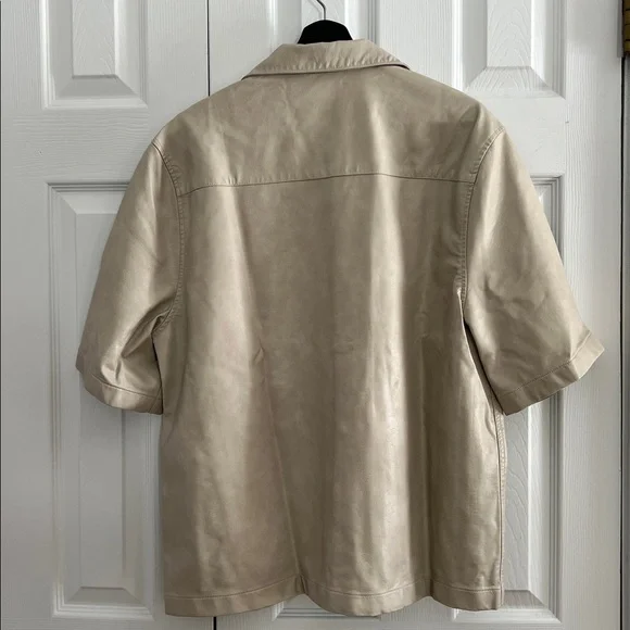 ASOS Design Faux Leather Short Sleeve Boxy Shirt - Beige / Stone - Picture 7 of 10